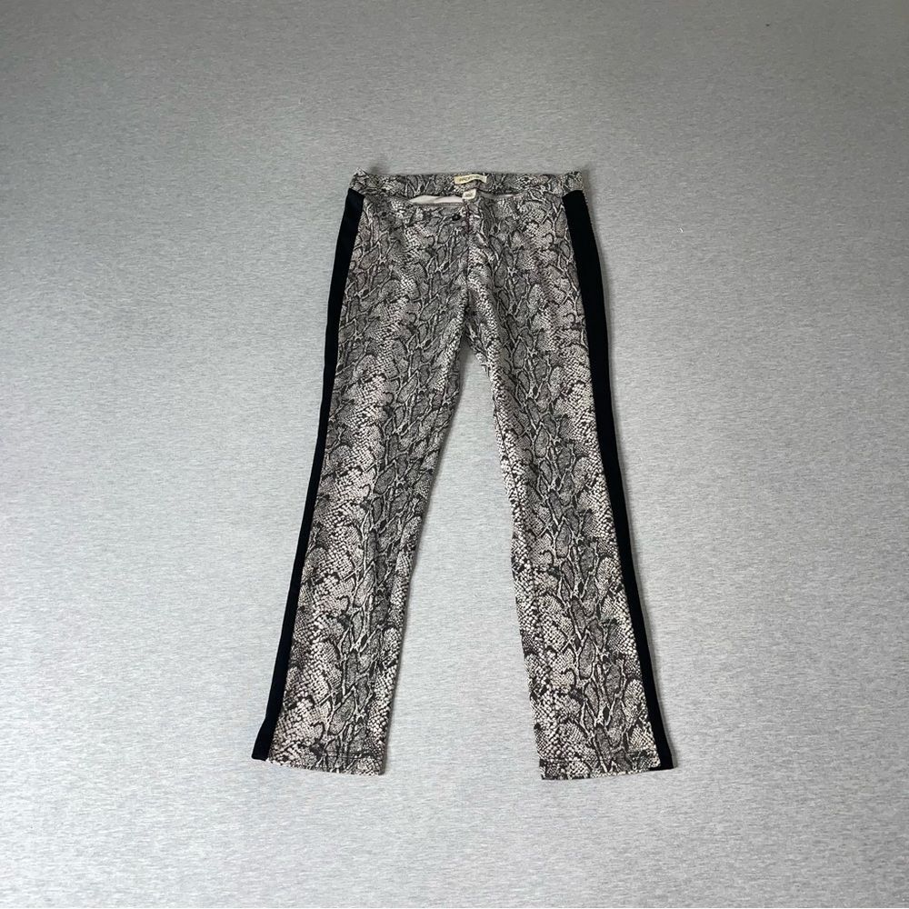 Arden B Women's Snakeskin Print Black Side-Stripe Stretch Leggings